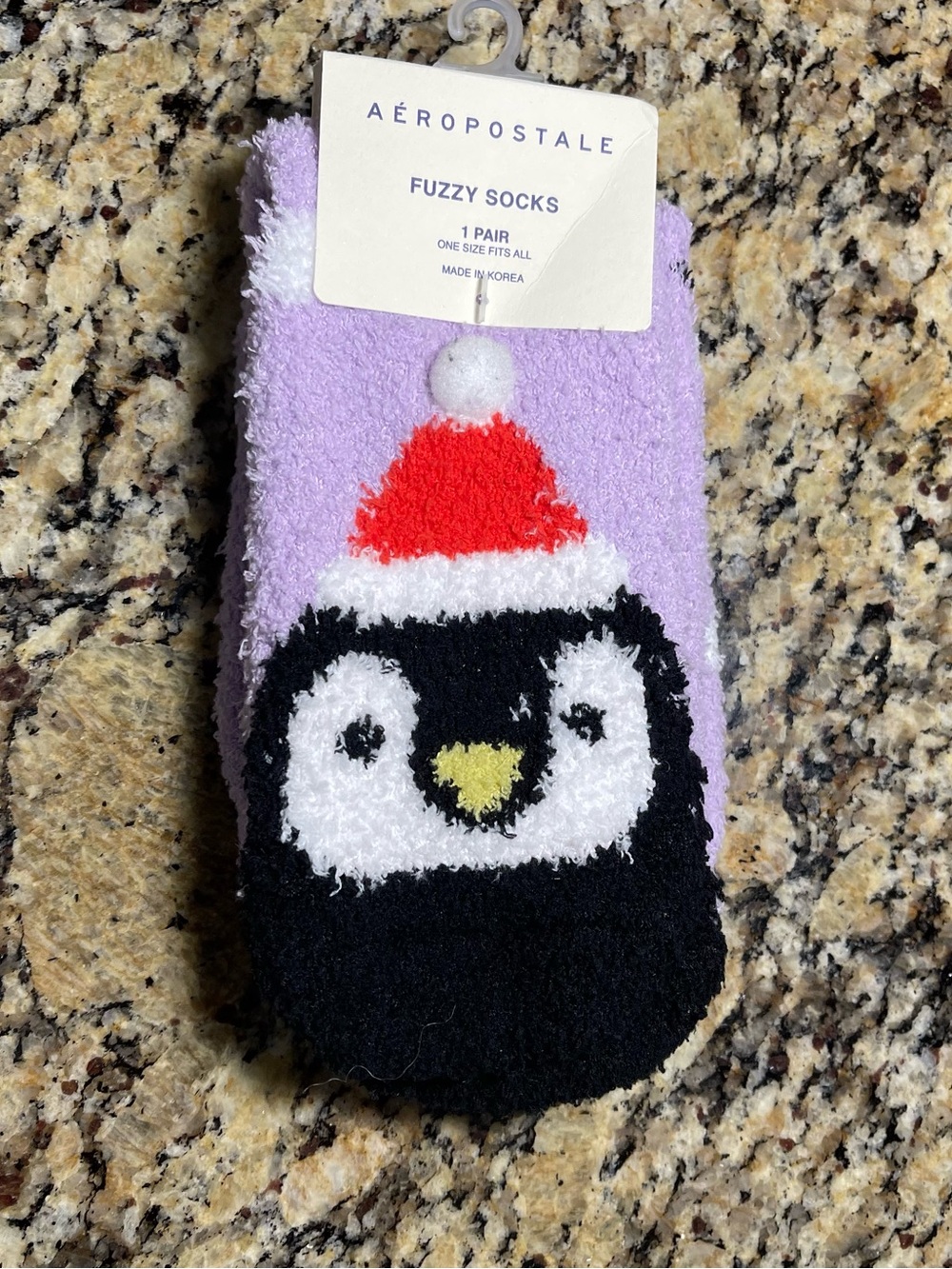 Aeropostale Kids Lavender Penguin Fuzzy Socks with Red Hat